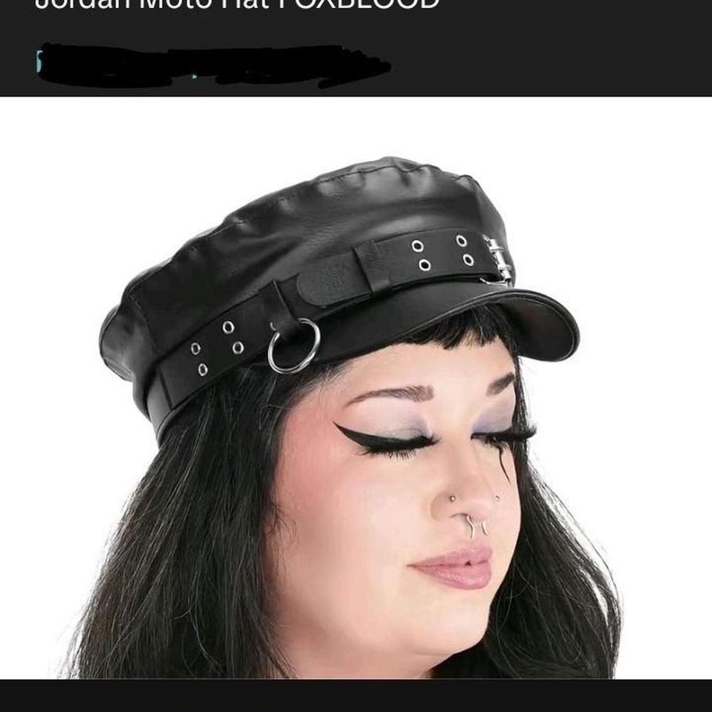 NWT Foxblood Jordan Moto Cap Black Vegan Leather Silver Ring Detail Hat Goth Alt